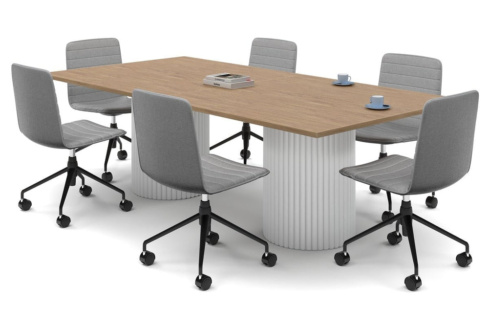 Baobab Circular Base Boardroom Rectangle Table [2400L x 1200W]-white leg salvage oak 