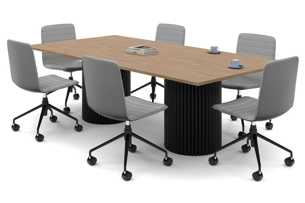 Baobab Circular Base Boardroom Rectangle Table [2400L x 1200W]-black leg salvage oak 
