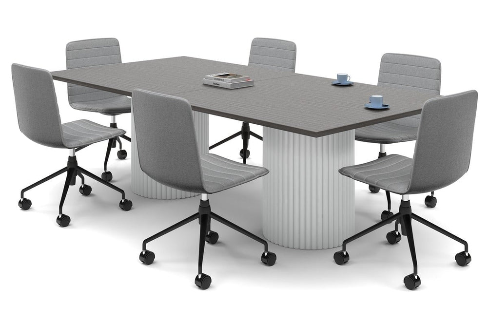 Baobab Circular Base Boardroom Rectangle Table [2400L x 1200W]-white leg dark oak 