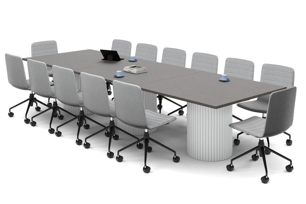 Baobab Circular Base Boardroom Rectangle Table [3600L x 1200W]-white leg dark oak 