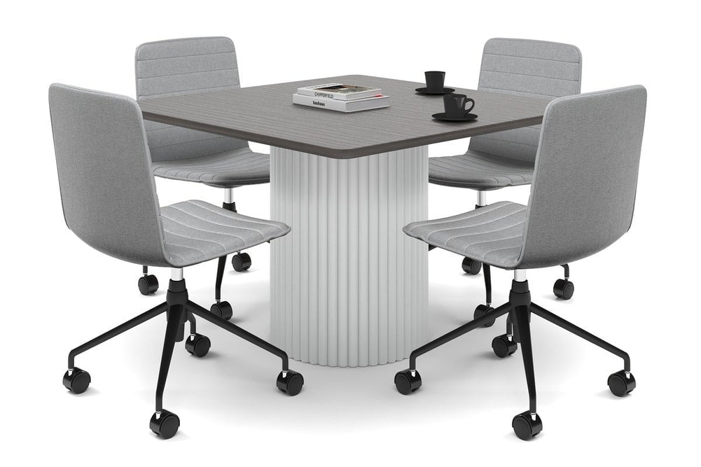 Baobab Circular Base Boardroom Rectangle Table - Rounded Corners  [1100L x 1100W with Rounded Corners]-white leg dark oak 