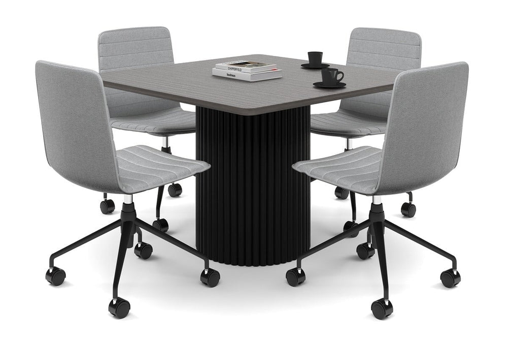 Baobab Circular Base Boardroom Rectangle Table - Rounded Corners  [1100L x 1100W with Rounded Corners]-black leg dark oak 