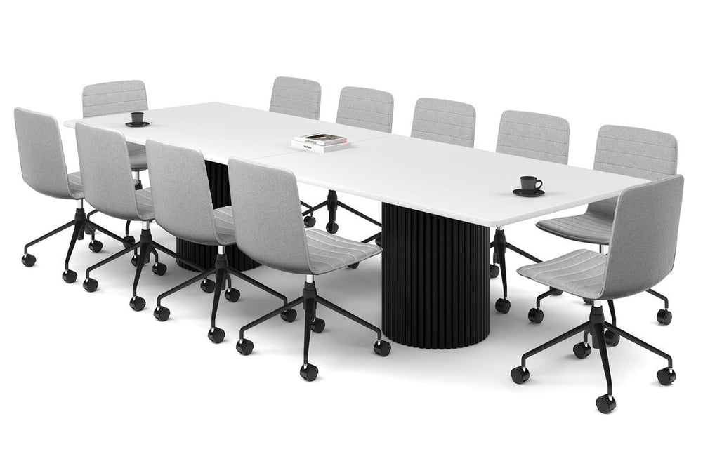 Baobab Circular Base Boardroom Rectangle Table - Rounded Corners  [3200L x 1100W with Rounded Corners]-black leg white 