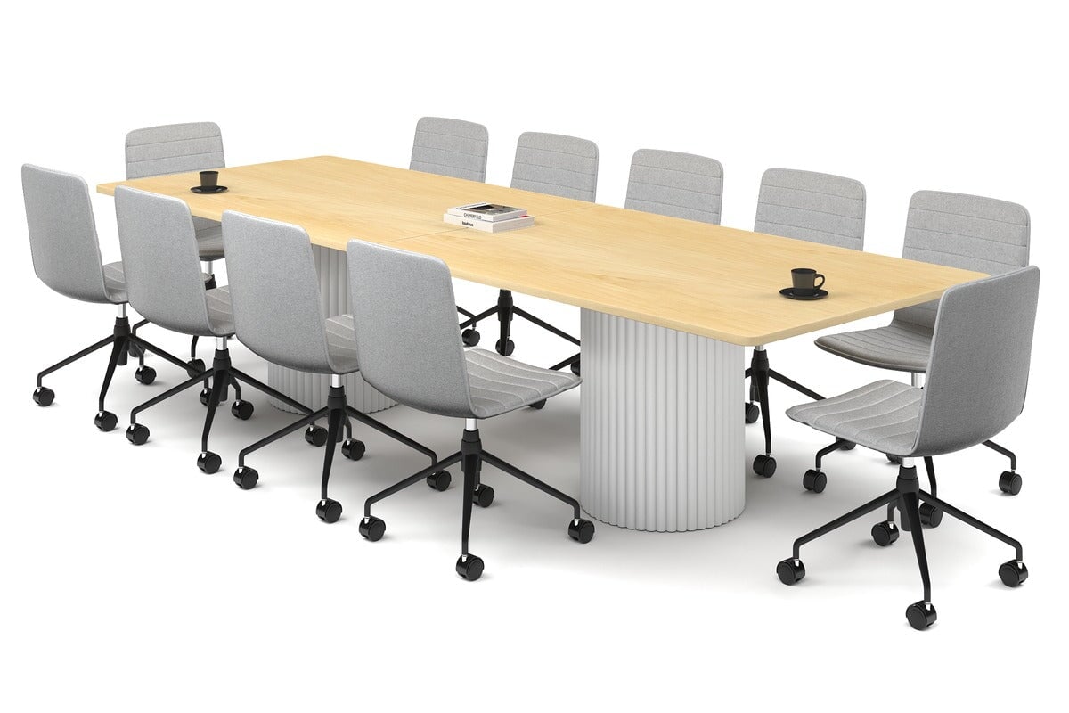 Baobab Circular Base Boardroom Rectangle Table - Rounded Corners [3200L x 1100W with Rounded Corners] Jasonl white leg maple 