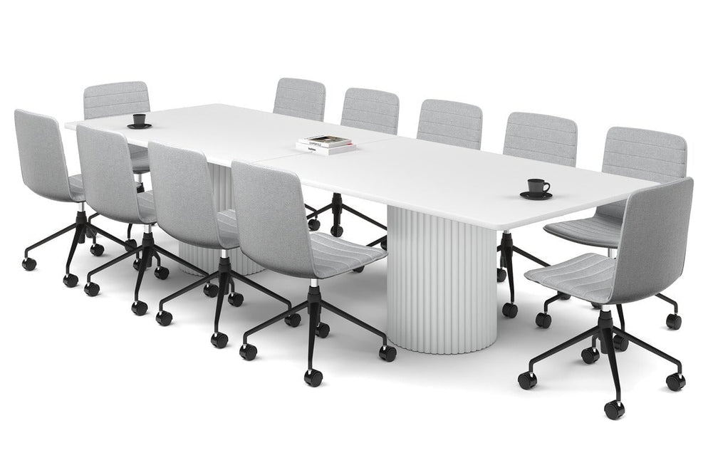 Baobab Circular Base Boardroom Rectangle Table - Rounded Corners  [3200L x 1100W with Rounded Corners]-white leg white 