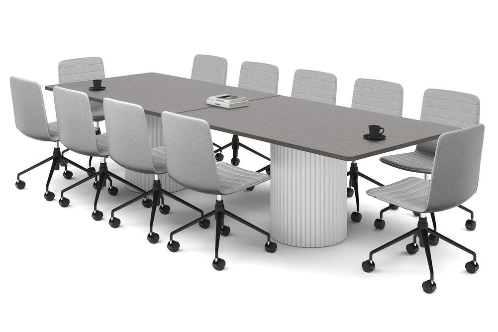 Baobab Circular Base Boardroom Rectangle Table - Rounded Corners  [3200L x 1100W with Rounded Corners]-white leg dark oak 