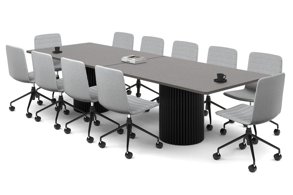 Baobab Circular Base Boardroom Rectangle Table - Rounded Corners  [3200L x 1100W with Rounded Corners]-black leg dark oak 