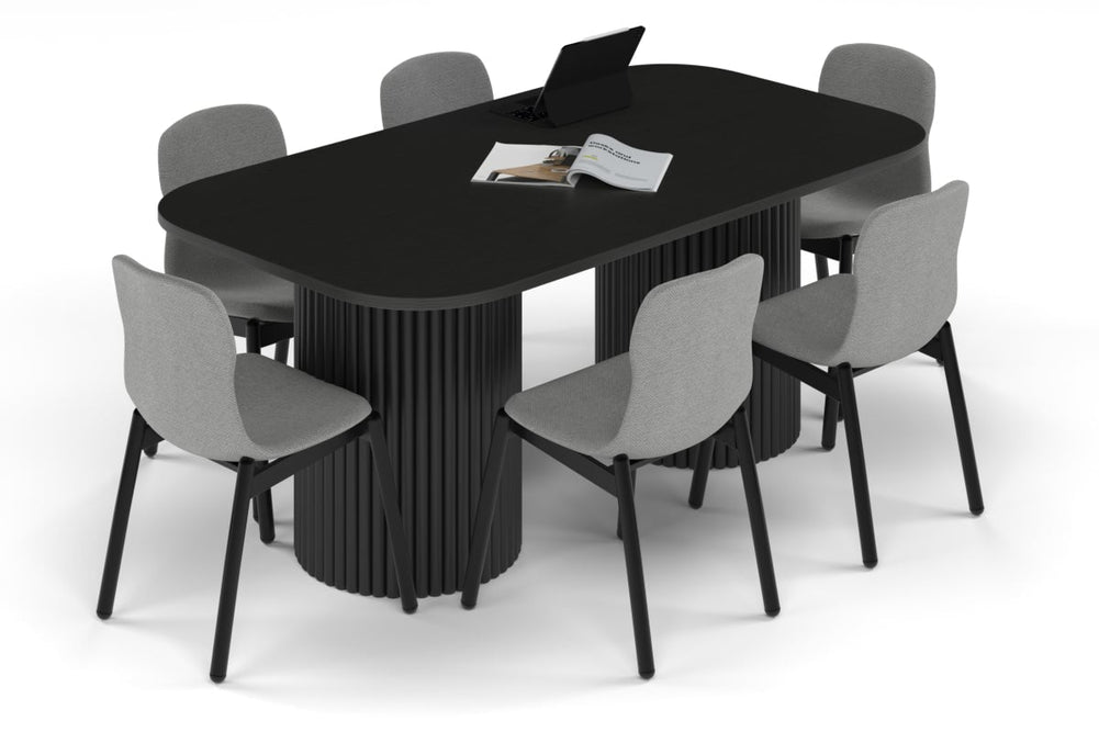 Baobab Circular Base Boardroom Table - Large Rounded Corners [1800L x 1000W with Large Rounded Corners]-black leg black wood grain 