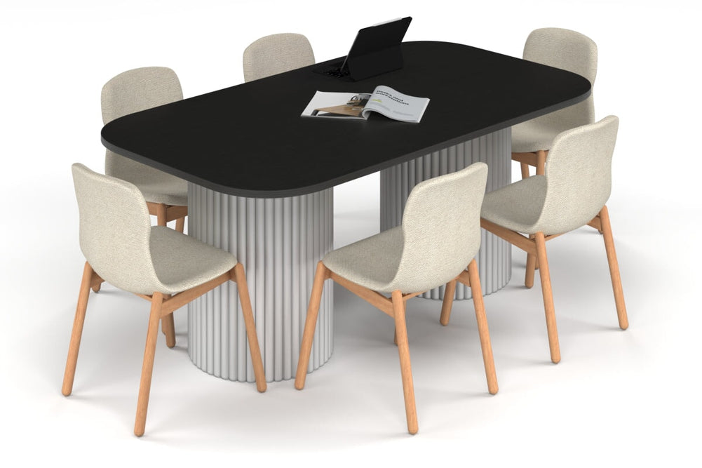 Baobab Circular Base Boardroom Table - Large Rounded Corners [1800L x 1000W with Large Rounded Corners]-white leg black wood grain 