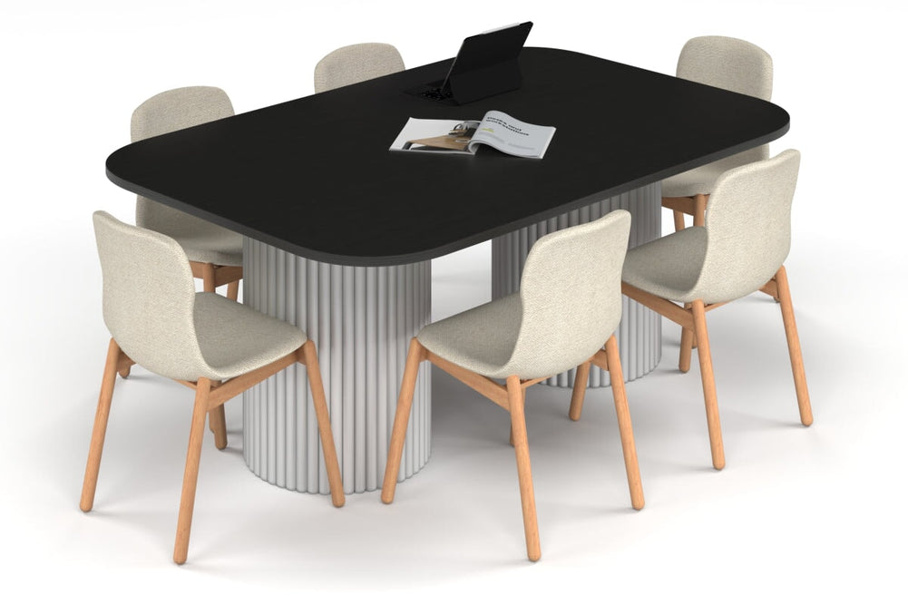 Baobab Circular Base Boardroom Table - Large Rounded Corners [1800L x 1200W with Large Rounded Corners]-white leg black wood grain 
