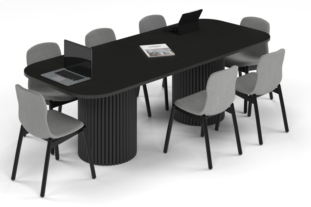 Baobab Circular Base Boardroom Table - Large Rounded Corners [2400L x 1000W with Large Rounded Corners]-black leg black wood grain 