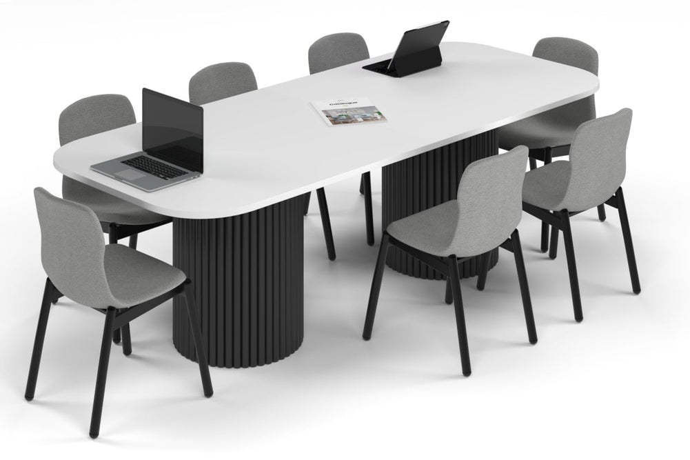Baobab Circular Base Boardroom Table - Large Rounded Corners [2400L x 1000W with Large Rounded Corners]-black leg white 