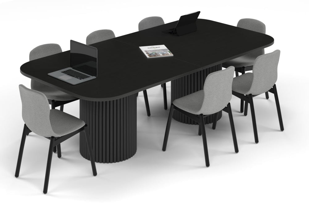 Baobab Circular Base Boardroom Table - Large Rounded Corners [2400L x 1200W with Large Rounded Corners]-black leg black wood grain 