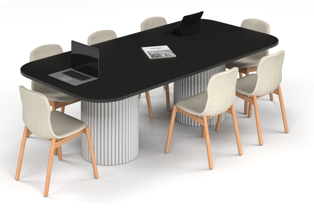 Baobab Circular Base Boardroom Table - Large Rounded Corners [2400L x 1200W with Large Rounded Corners]-white leg black wood grain 