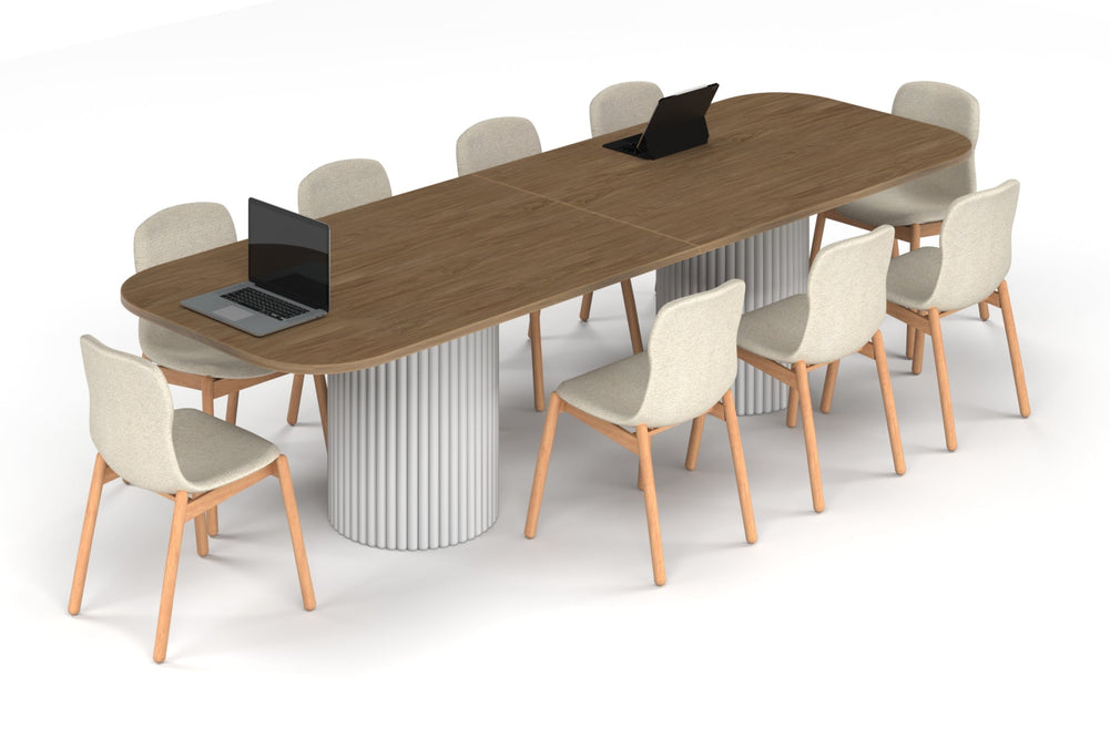 Baobab Circular Base Boardroom Table - Large Rounded Corners [3000L x 1000W with Large Rounded Corners]-white leg salvage oak 