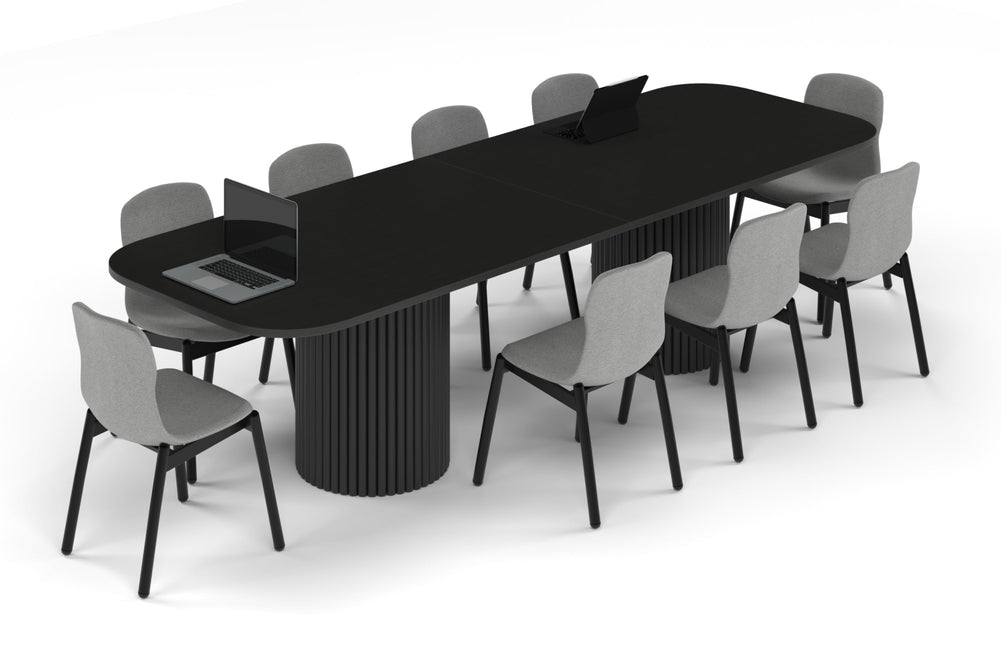 Baobab Circular Base Boardroom Table - Large Rounded Corners [3000L x 1000W with Large Rounded Corners]-black leg black wood grain 