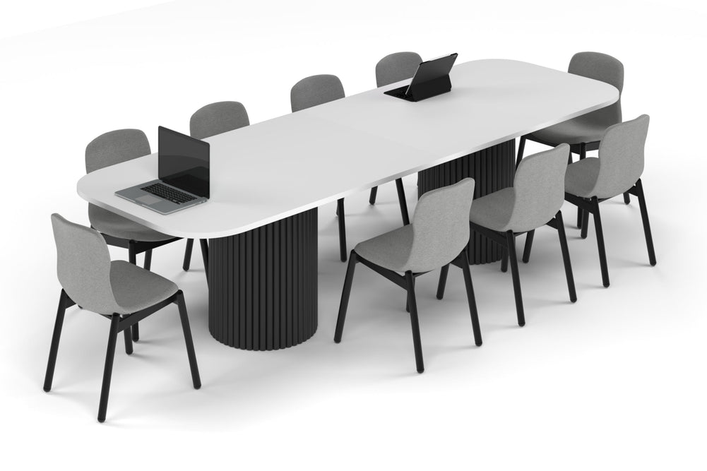 Baobab Circular Base Boardroom Table - Large Rounded Corners [3000L x 1000W with Large Rounded Corners]-black leg white 
