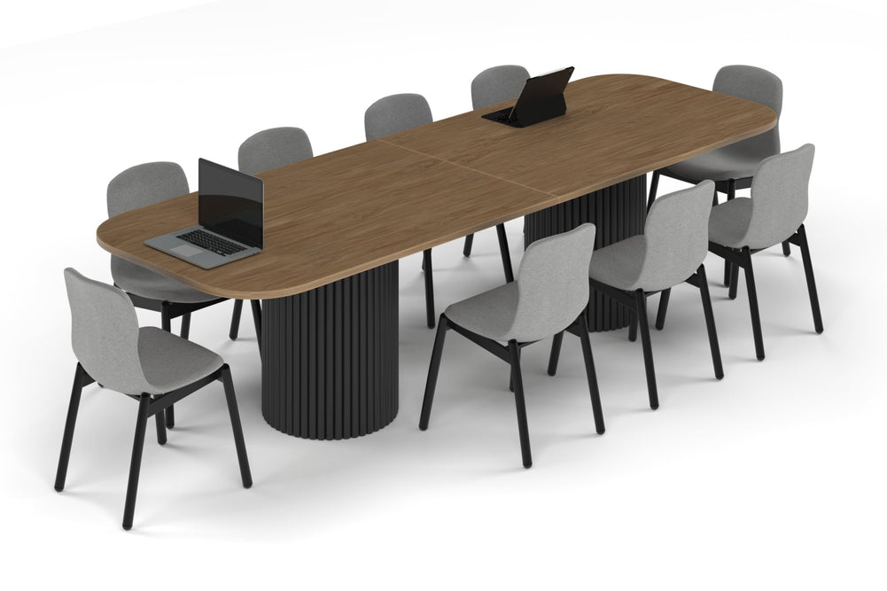 Baobab Circular Base Boardroom Table - Large Rounded Corners [3000L x 1000W with Large Rounded Corners]-black leg salvage oak 