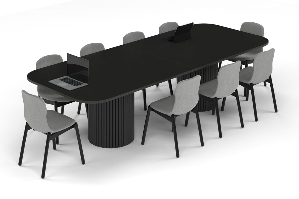 Baobab Circular Base Boardroom Table - Large Rounded Corners [3000L x 1200W with Large Rounded Corners]-black leg black wood grain 