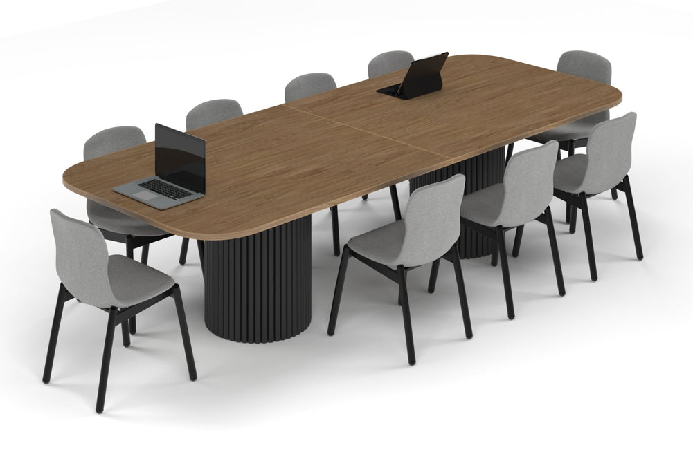 Baobab Circular Base Boardroom Table - Large Rounded Corners [3000L x 1200W with Large Rounded Corners]-black leg salvage oak 