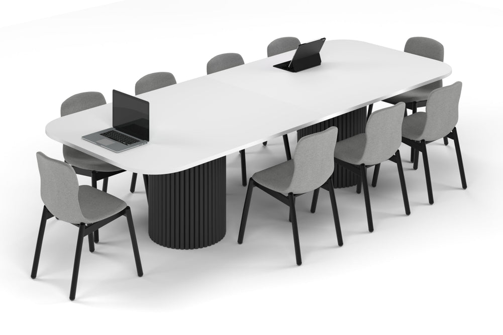 Baobab Circular Base Boardroom Table - Large Rounded Corners [3000L x 1200W with Large Rounded Corners]-black leg white 