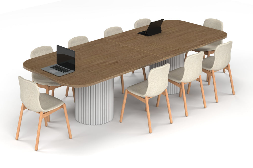 Baobab Circular Base Boardroom Table - Large Rounded Corners [3000L x 1200W with Large Rounded Corners]-white leg salvage oak 