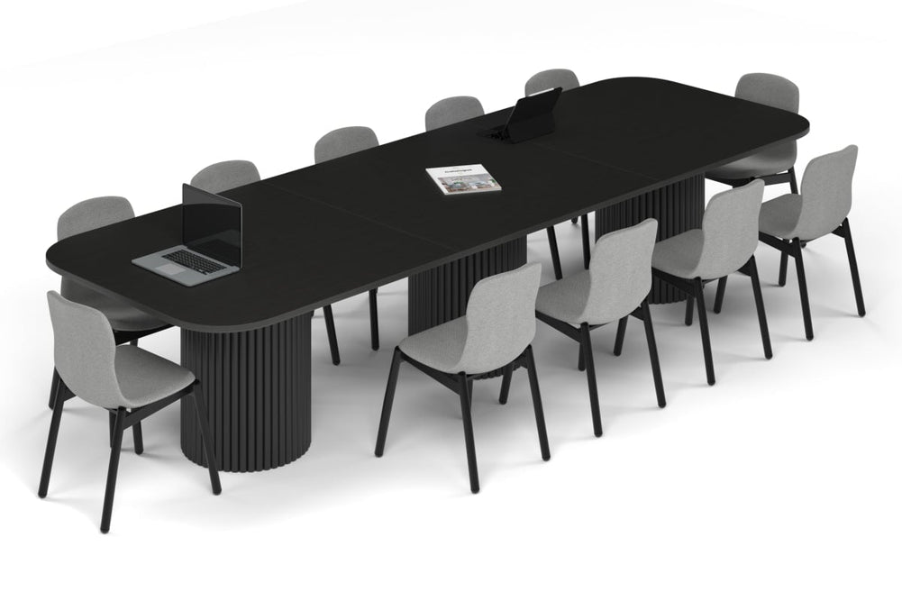 Baobab Circular Base Boardroom Table - Large Rounded Corners [3600L x 1200W with Large Rounded Corners]-black leg black wood grain 