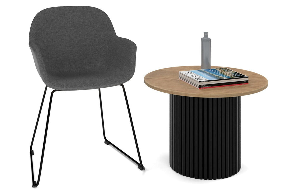 Baobab Circular Base Coffee Round Table [600mm]-black leg salvage oak 