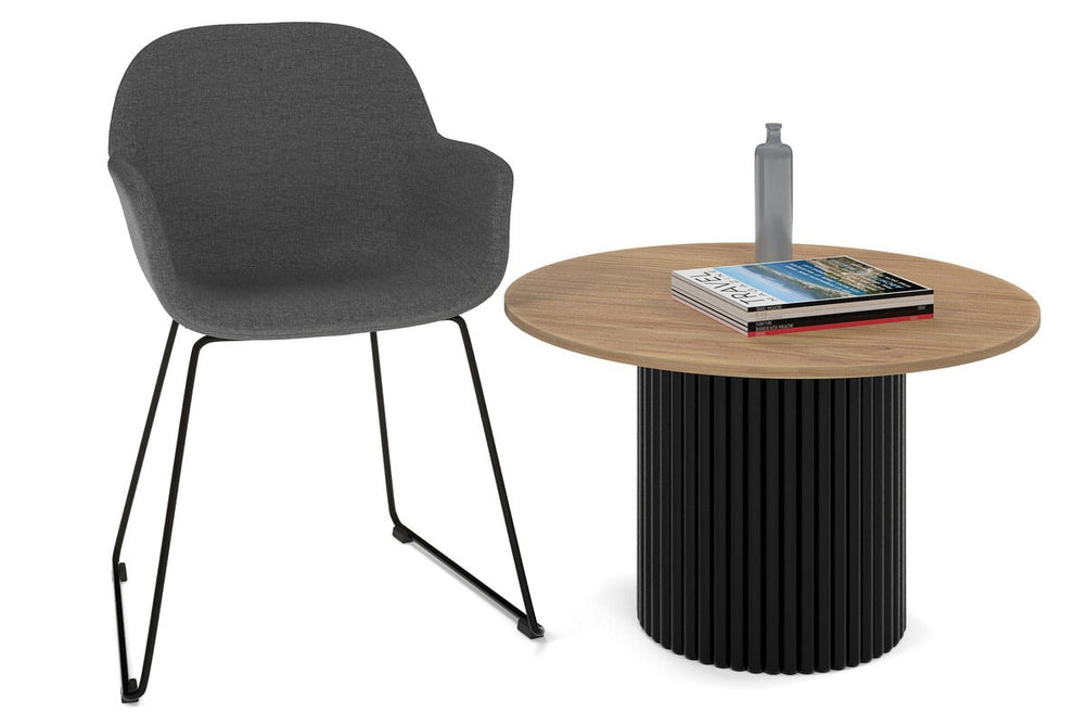 Baobab Circular Base Coffee Round Table [800mm]-black leg salvage oak 