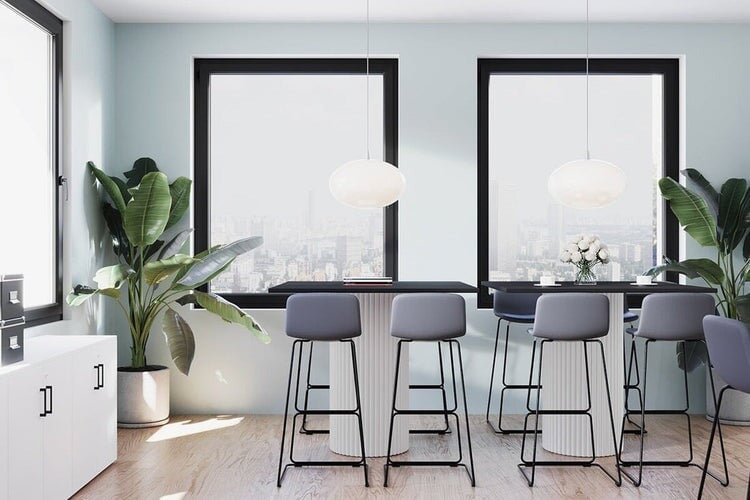 Baobab Circular Base Counter Rectangle Table [1800L x 800W]-black leg dark oak 