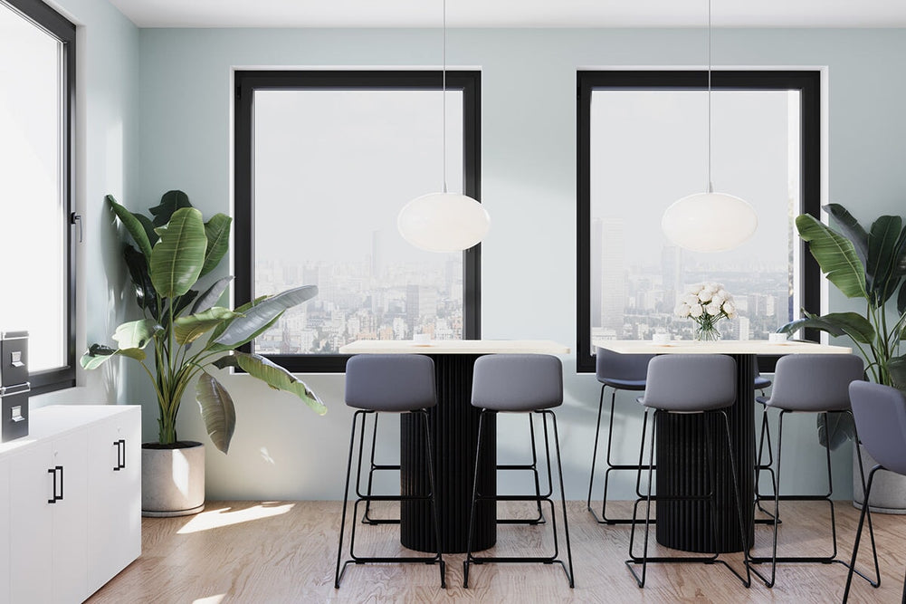 Baobab Circular Base Counter Rectangle Table - Rounded Corners [1100L x 1100W with Rounded Corners]-black leg dark oak 