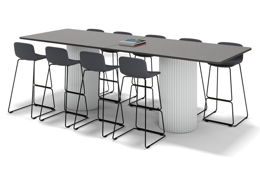 Baobab Circular Base Counter Rectangle Table - Rounded Corners [3200L x 1100W with Rounded Corners]-white leg dark oak 