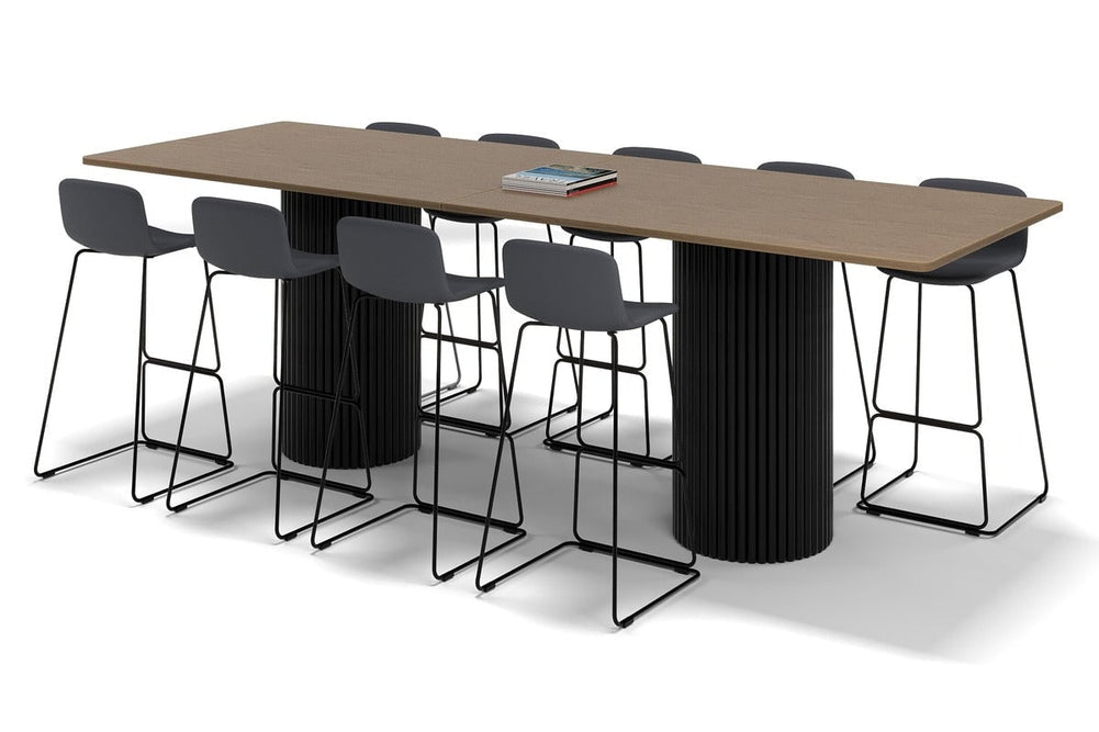 Baobab Circular Base Counter Rectangle Table - Rounded Corners [3200L x 1100W with Rounded Corners]-black leg salvage oak 