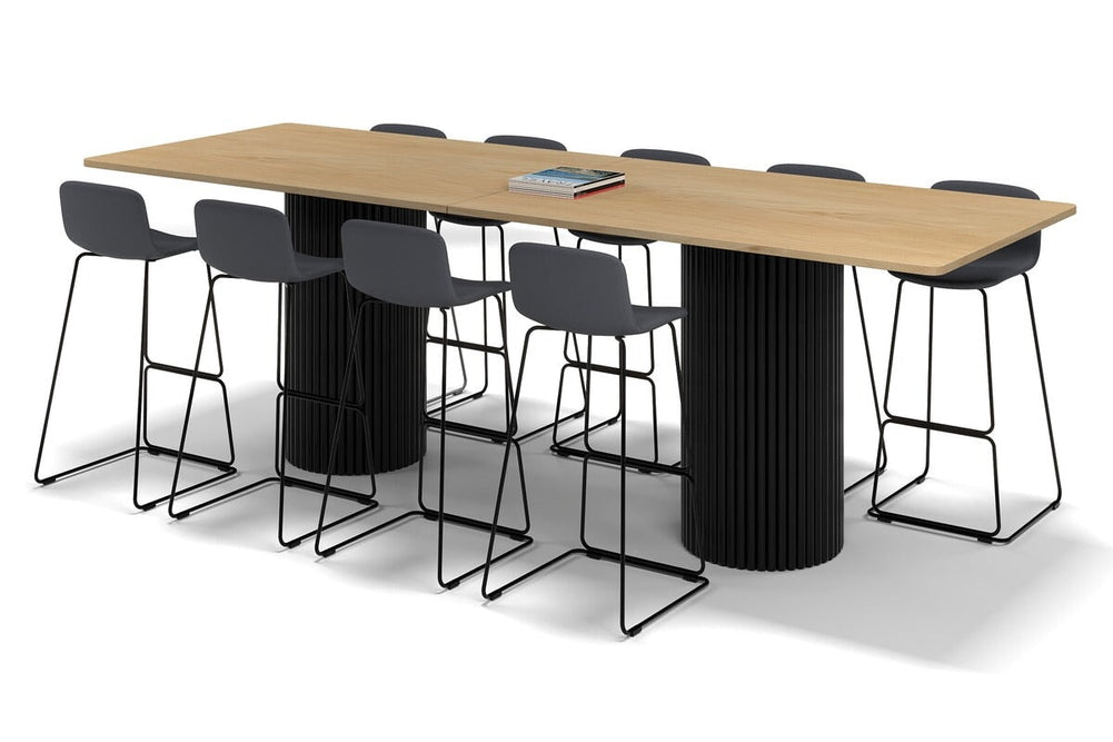 Baobab Circular Base Counter Rectangle Table - Rounded Corners [3200L x 1100W with Rounded Corners]-black leg maple 