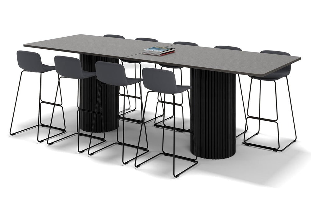 Baobab Circular Base Counter Rectangle Table - Rounded Corners [3200L x 1100W with Rounded Corners]-black leg dark oak 