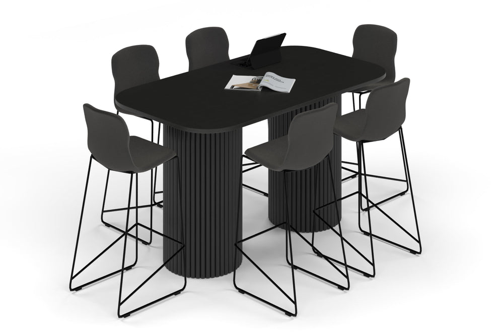 Baobab Circular Base Counter Rectangular Table - Large Rounded Corners [1800L x 1000W with Large Rounded Corners]-black leg black wood grain 
