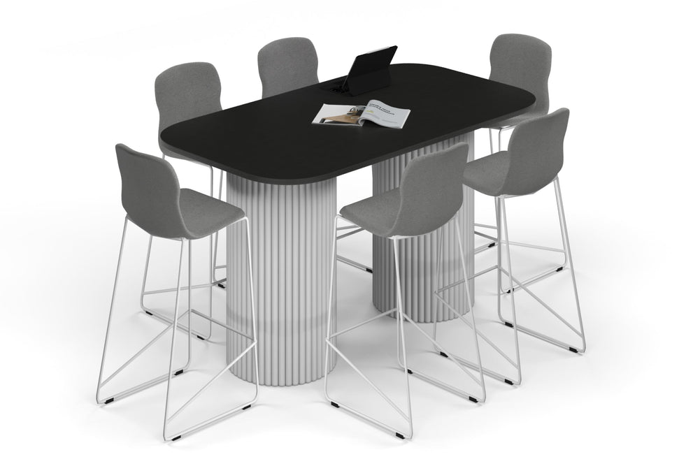 Baobab Circular Base Counter Rectangular Table - Large Rounded Corners [1800L x 1000W with Large Rounded Corners]-white leg black wood grain 