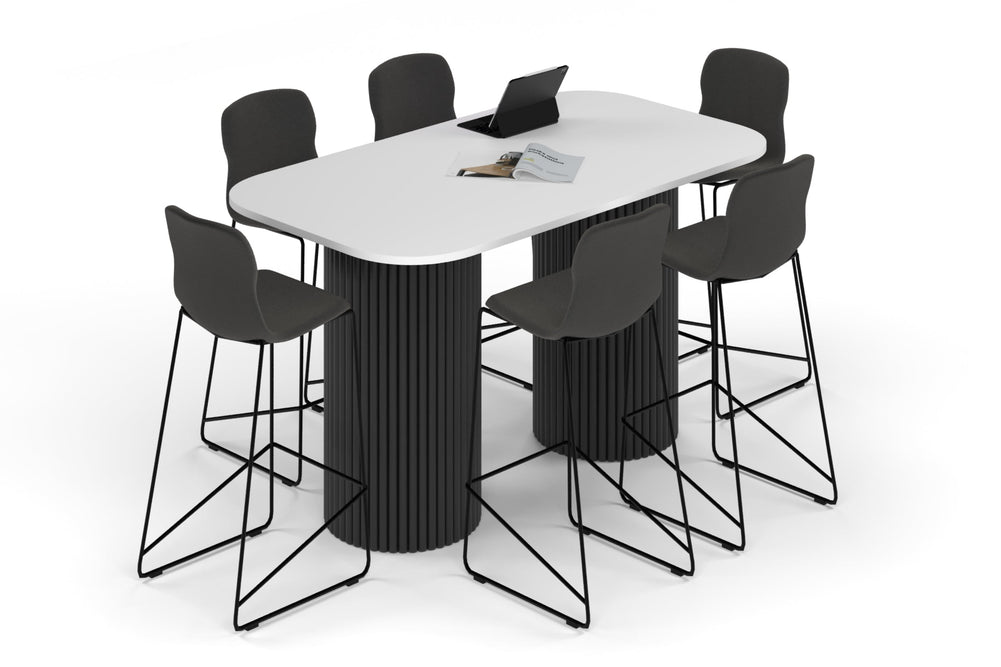 Baobab Circular Base Counter Rectangular Table - Large Rounded Corners [1800L x 1000W with Large Rounded Corners]-black leg white 
