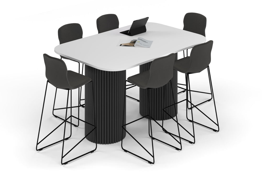 Baobab Circular Base Counter Rectangular Table - Large Rounded Corners [1800L x 1200W with Large Rounded Corners]-black leg white 