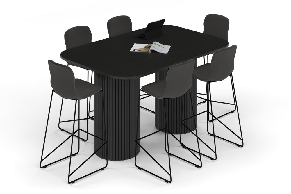 Baobab Circular Base Counter Rectangular Table - Large Rounded Corners [1800L x 1200W with Large Rounded Corners]-black leg black wood grain 
