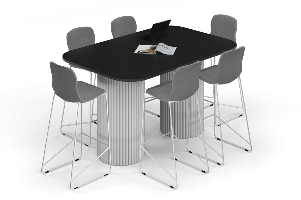 Baobab Circular Base Counter Rectangular Table - Large Rounded Corners [1800L x 1200W with Large Rounded Corners]-white leg black wood grain 