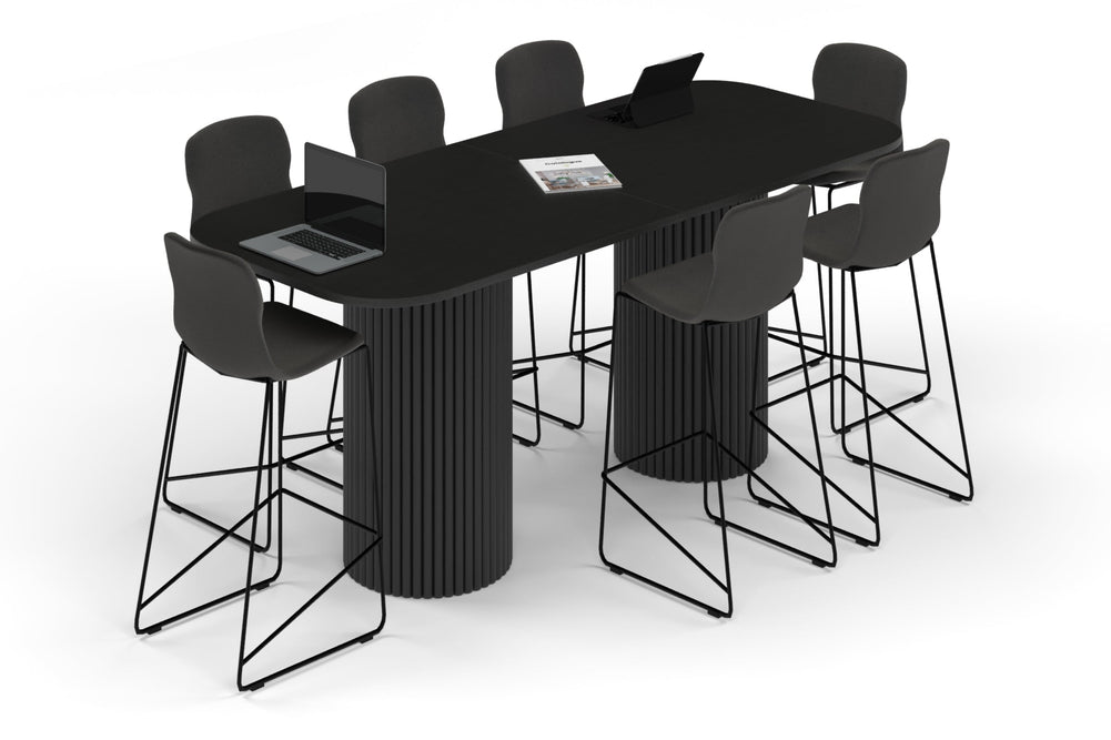 Baobab Circular Base Counter Rectangular Table - Large Rounded Corners [2400L x 1000W with Large Rounded Corners]-black leg black wood grain 