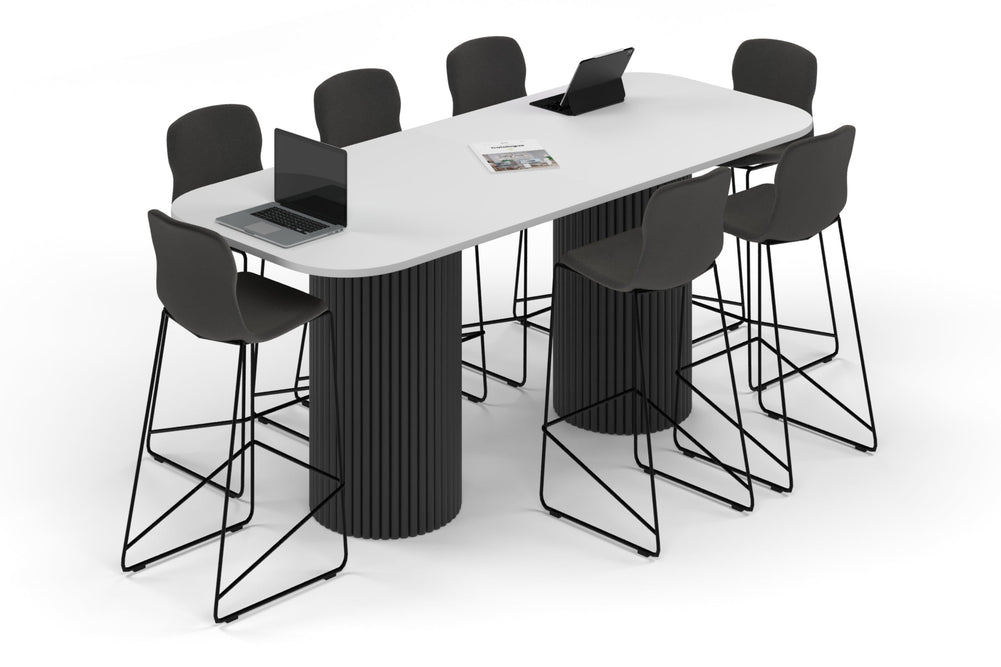 Baobab Circular Base Counter Rectangular Table - Large Rounded Corners [2400L x 1000W with Large Rounded Corners]-black leg white 