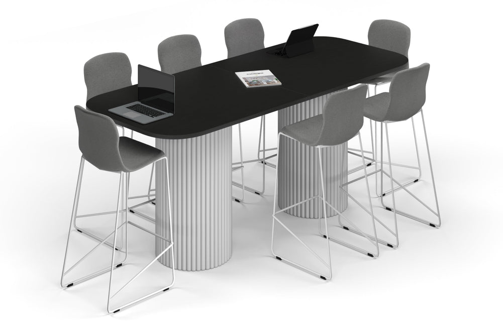 Baobab Circular Base Counter Rectangular Table - Large Rounded Corners [2400L x 1000W with Large Rounded Corners]-white leg black wood grain 