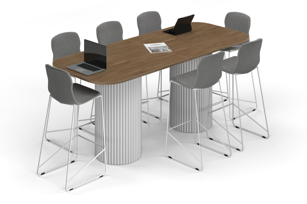 Baobab Circular Base Counter Rectangular Table - Large Rounded Corners [2400L x 1000W with Large Rounded Corners]-white leg salvage oak 