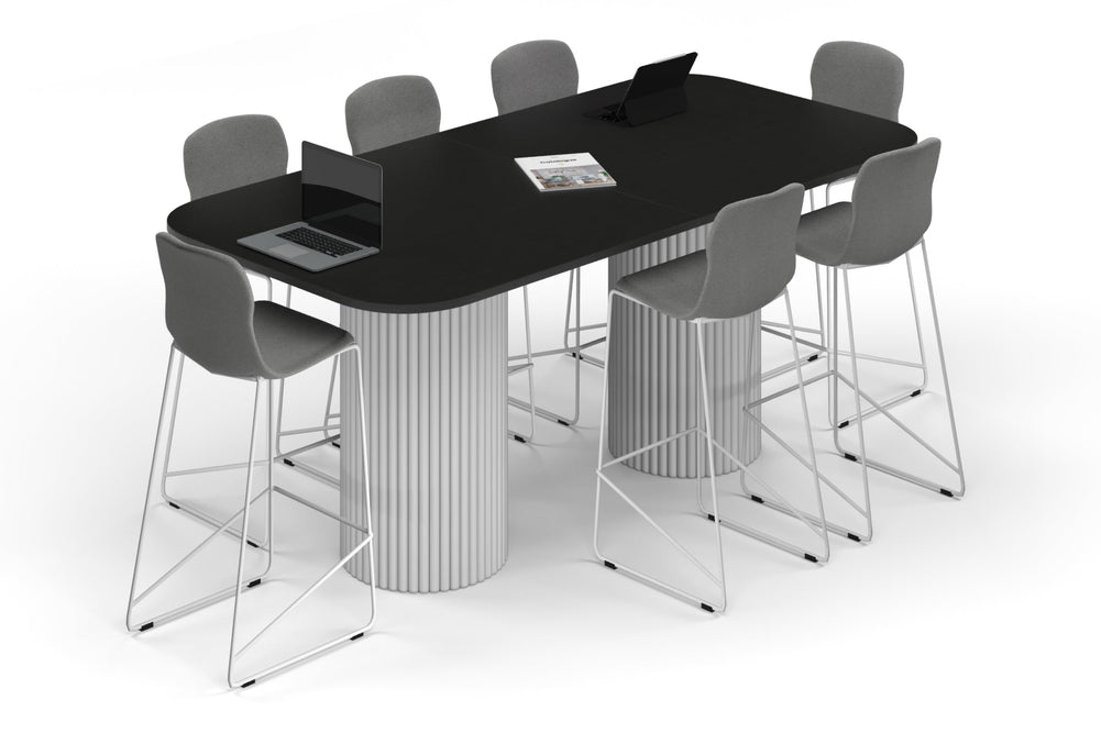 Baobab Circular Base Counter Rectangular Table - Large Rounded Corners [2400L x 1200W with Large Rounded Corners]-white leg black wood grain 