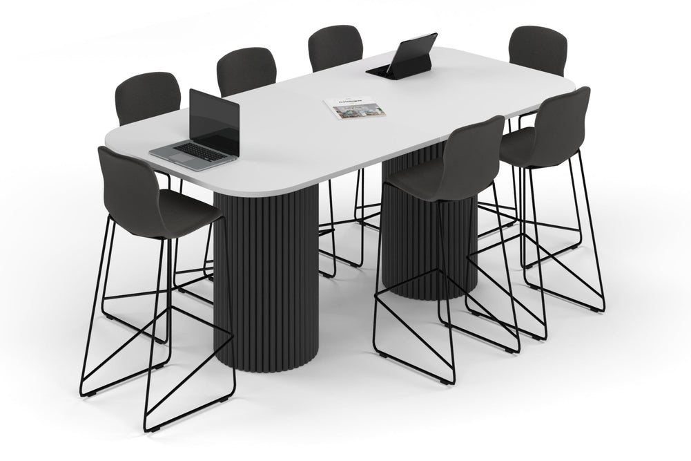 Baobab Circular Base Counter Rectangular Table - Large Rounded Corners [2400L x 1200W with Large Rounded Corners]-black leg white 