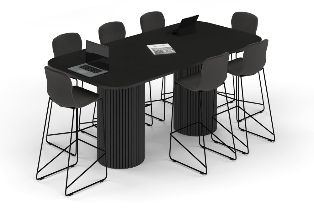 Baobab Circular Base Counter Rectangular Table - Large Rounded Corners [2400L x 1200W with Large Rounded Corners]-black leg black wood grain 
