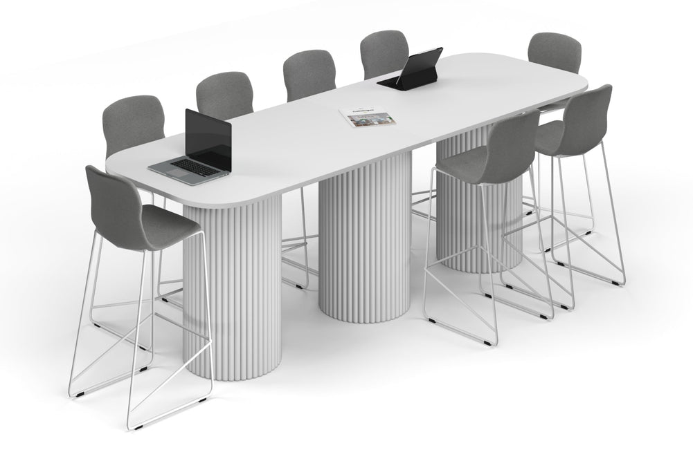 Baobab Circular Base Counter Rectangular Table - Large Rounded Corners [3000L x 1000W with Large Rounded Corners]-white leg white 