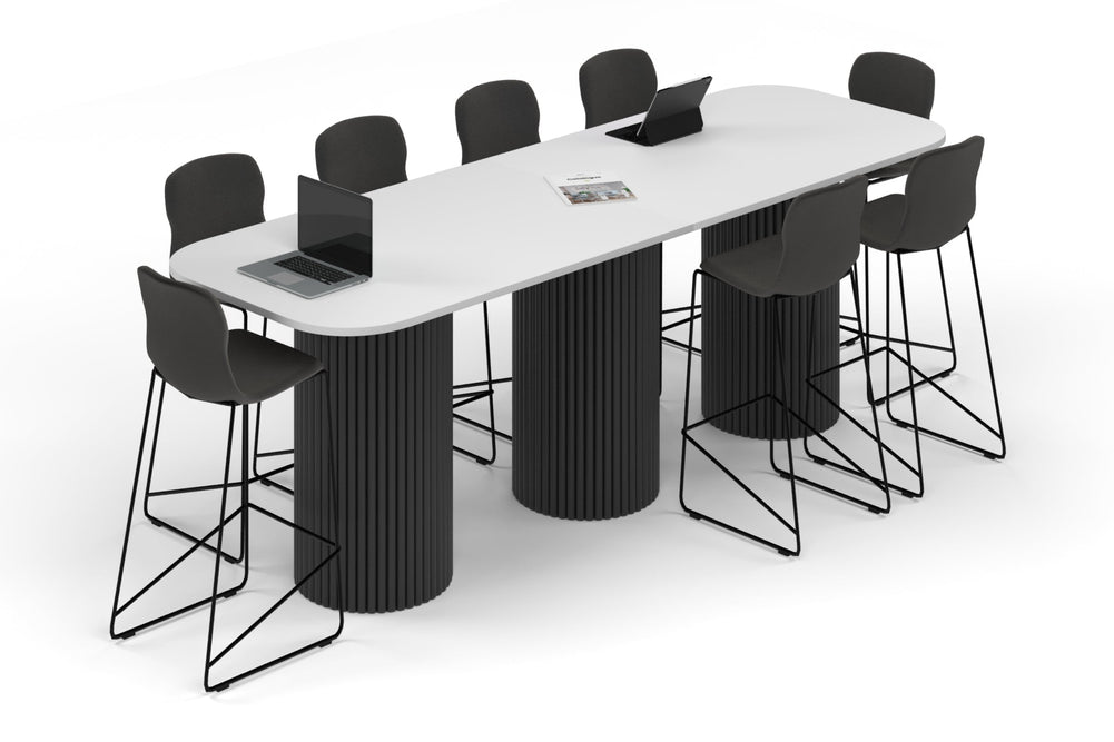 Baobab Circular Base Counter Rectangular Table - Large Rounded Corners [3000L x 1000W with Large Rounded Corners]-black leg white 
